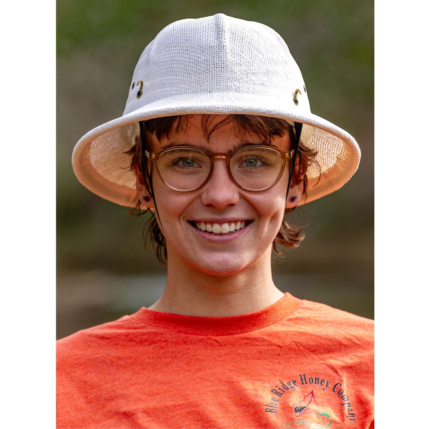 Premium woven beekeeping helmet with adjustable band and veil hooks front view