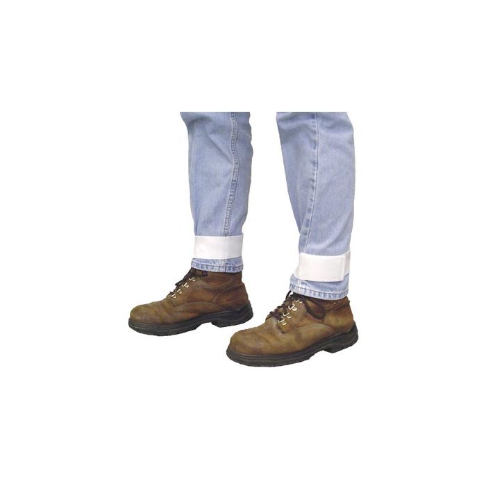 Velcro boot bands for beekeeping wrapped around pant leg and boot