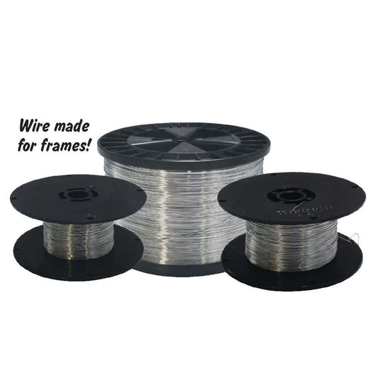 Roll of 26 gauge tinned steel frame wire for beekeeping, used to support wax foundation in hive frames